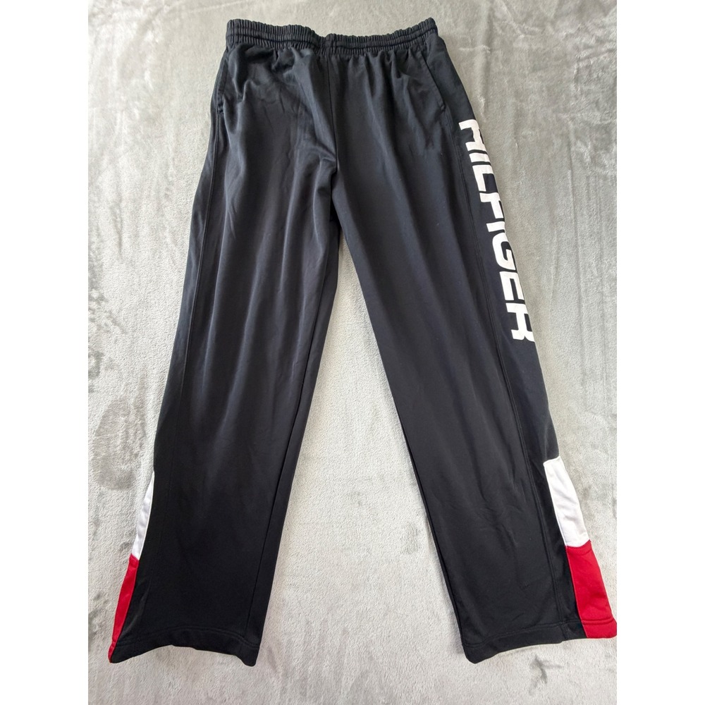 Tommy Hilfiger Track Pants Mens XL Black Logo Side Stripe Athletic Joggers
